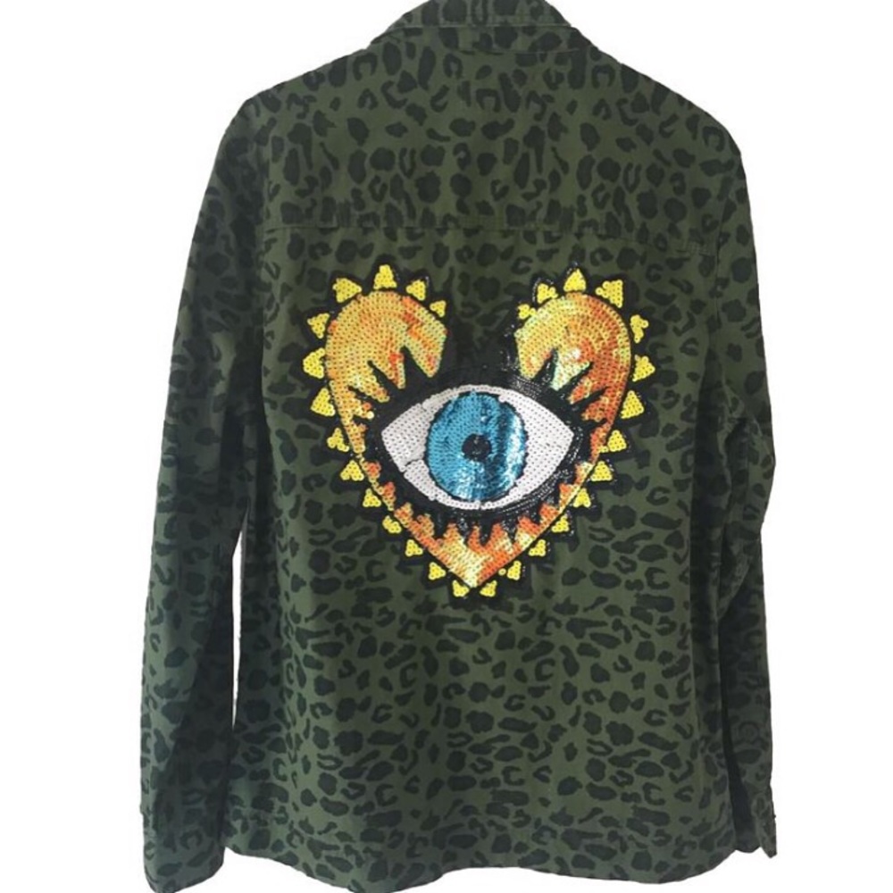 Leopard print camo embellished jacket